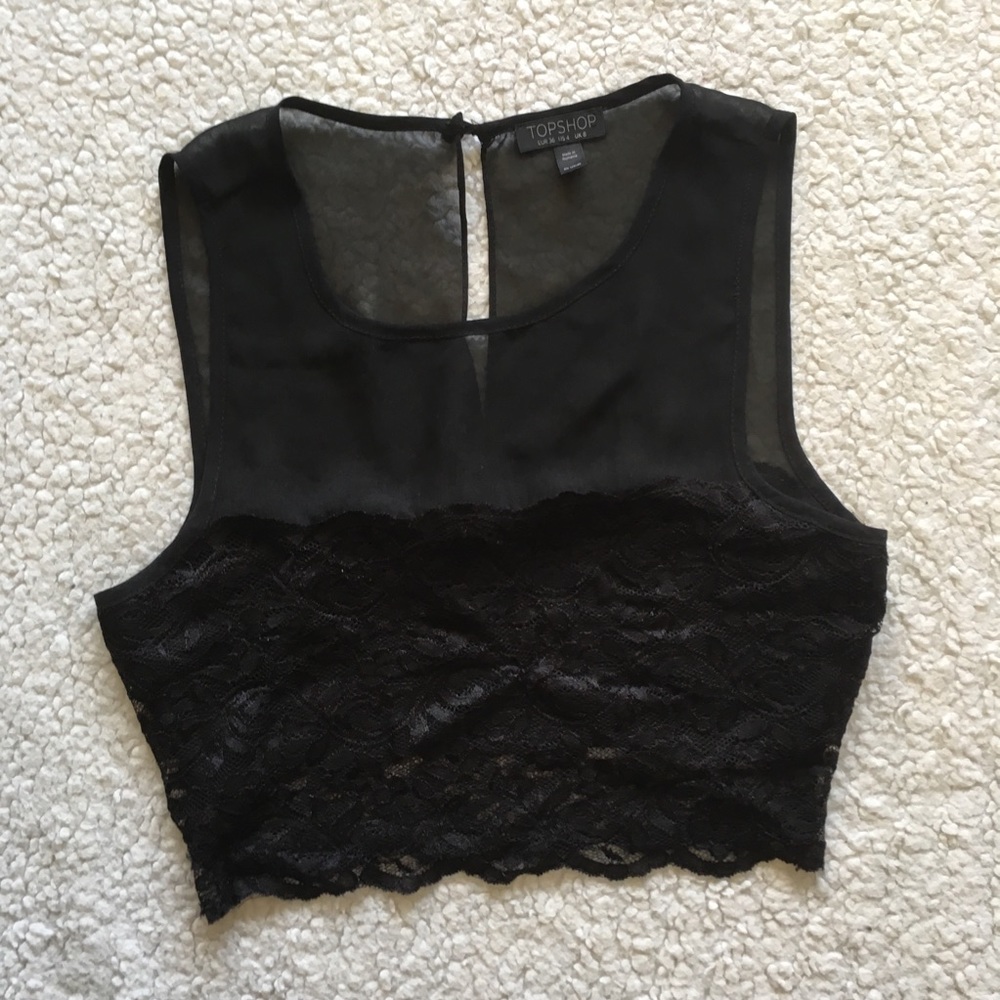 Topshop black lacy midriff top